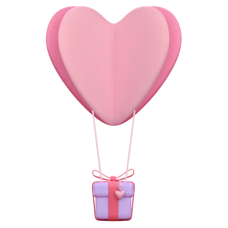 Paper Heart Ballon With Gift  3D Icon