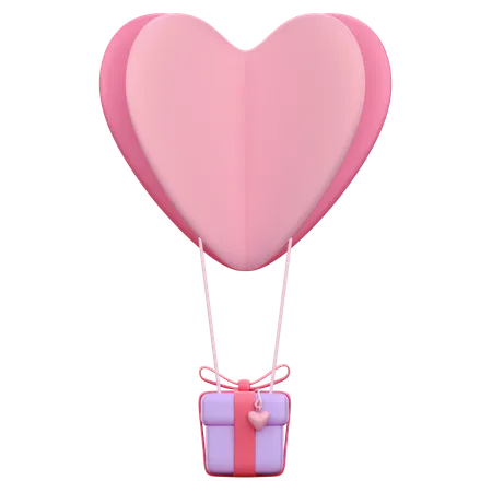 Paper Heart Ballon With Gift 3D Icon