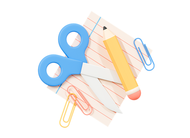 Paper Note With Pencil And Scissors  3D Icon