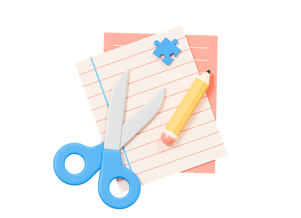 Paper Note With Pencil And Scissors  3D Icon