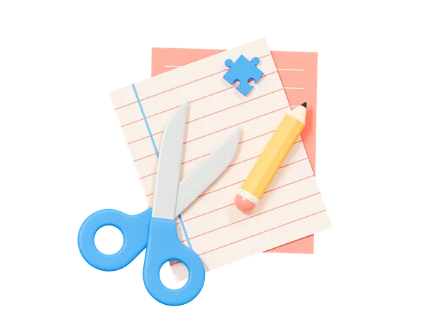 Paper Note With Pencil And Scissors  3D Icon