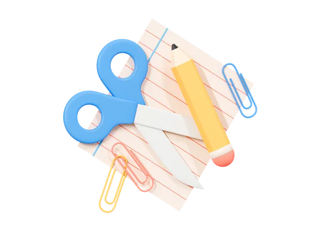 Paper Note With Pencil And Scissors  3D Icon