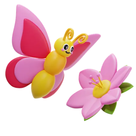 Papillon et fleur  3D Icon