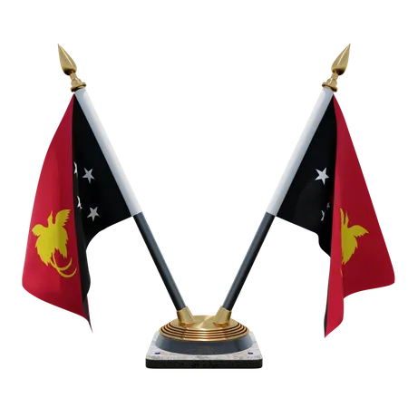 Papua-Neuguinea - Doppelter Tischflaggenständer  3D Flag