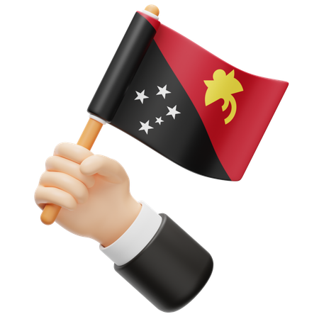 Papua-Neuguinea Flagge in der Hand  3D Icon