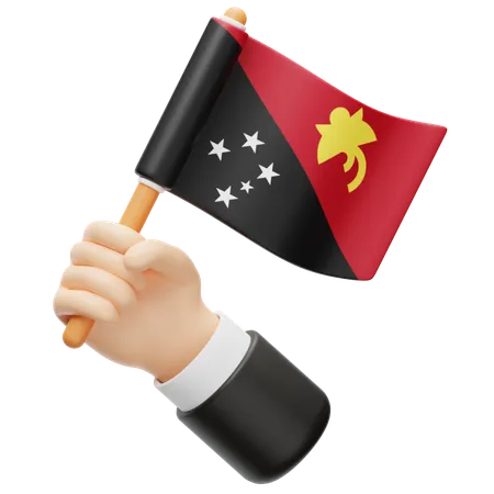 Papua-Neuguinea Flagge in der Hand  3D Icon