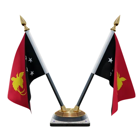 Papua New Guinea Double Desk Flag Stand  3D Illustration
