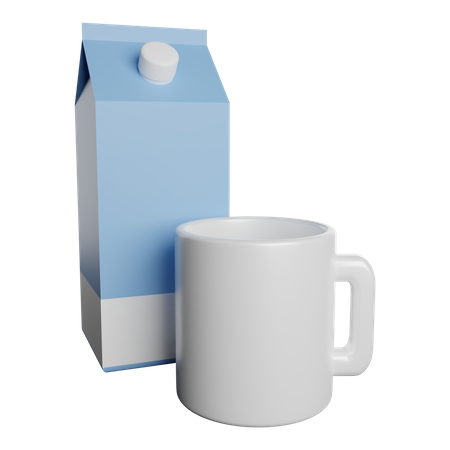 Paquete de leche y vaso  3D Illustration