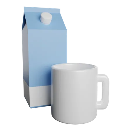 Paquete de leche y vaso  3D Illustration