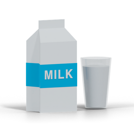 Paquete de leche y vaso  3D Illustration