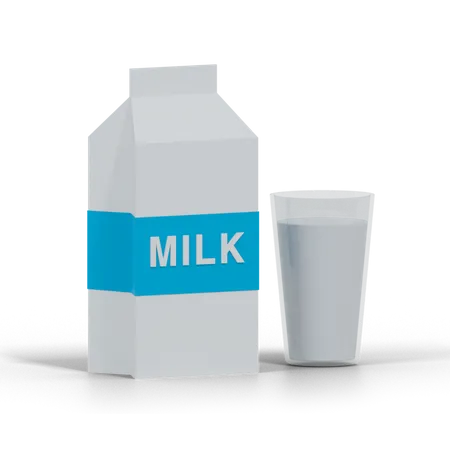 Paquete de leche y vaso  3D Illustration