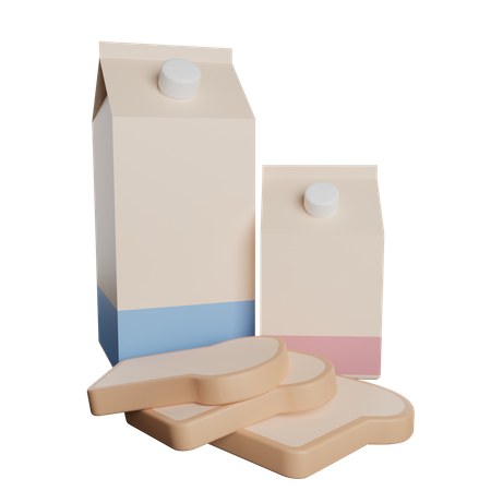 Paquete de pan y leche  3D Illustration