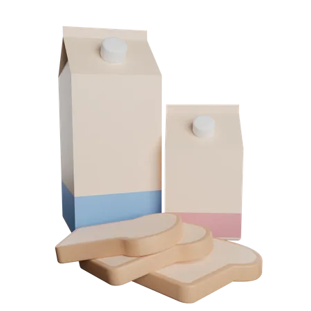 Paquete de pan y leche  3D Illustration