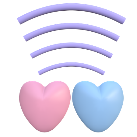 Par de corazones con wifi  3D Illustration