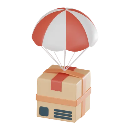 Cardboard Box Parachute Represents Advanced Airdrop Delivery Solutions Goods Use Articles Infographics Social Media Posts About Logistics Innovation 3 D Render Illustration 3D Icon