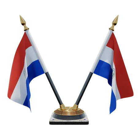Paraguay Double Desk Flag Stand  3D Illustration