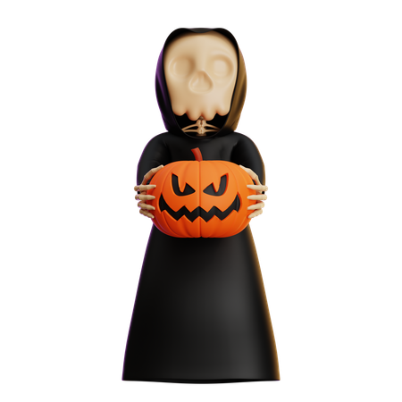 Parca llevando calabaza aterradora  3D Illustration