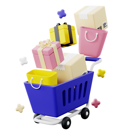 Parcel Box And Shopping Bags  3D Icon