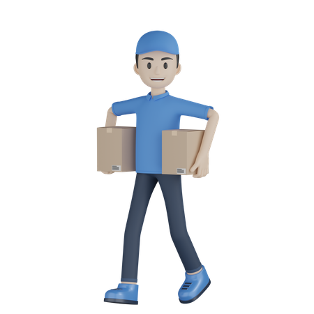 Parcel Holding Courier Boy  3D Illustration