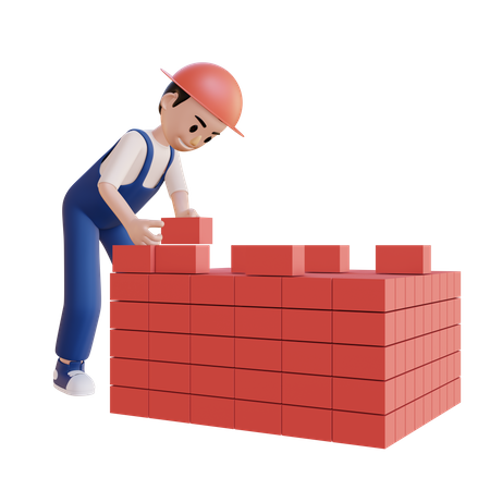 Parede de construção de trabalhador da construção civil  3D Illustration