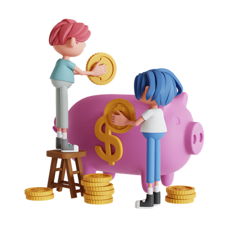 Pareja ahorrando su dinero  3D Illustration