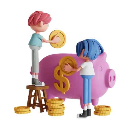 Pareja ahorrando su dinero  3D Illustration