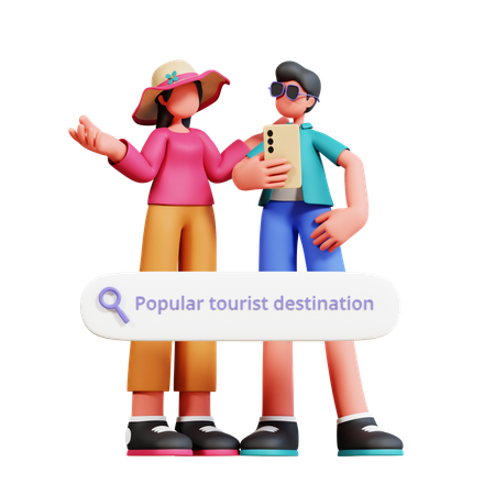 Pareja busca destino para vacaciones  3D Illustration