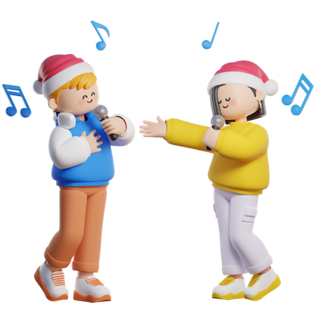 Pareja cantando navidad  3D Illustration