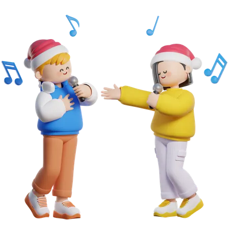 Pareja cantando navidad  3D Illustration