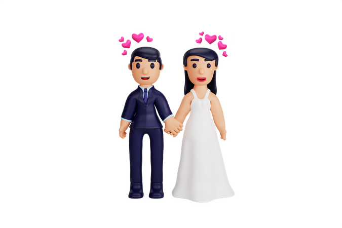 Pareja casada de pie  3D Illustration