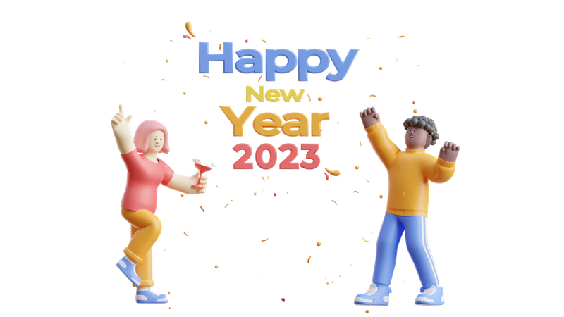 Pareja celebrando el año nuevo 2023  3D Illustration