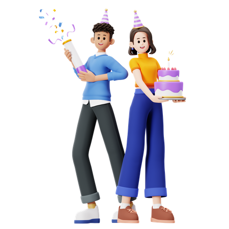 Pareja celebrando cumpleaños  3D Illustration