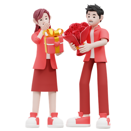 Pareja celebrando el día de San Valentín  3D Illustration