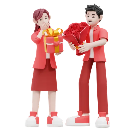 Pareja celebrando el día de San Valentín  3D Illustration