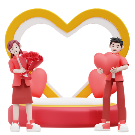 Pareja con regalo de San Valentín  3D Illustration