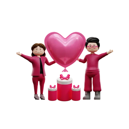 Pareja con regalo de San Valentín  3D Illustration