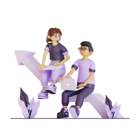 Pareja de negocios trabajando para aumentar los ingresos  3D Illustration