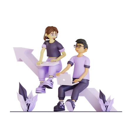 Pareja de negocios trabajando para aumentar los ingresos  3D Illustration