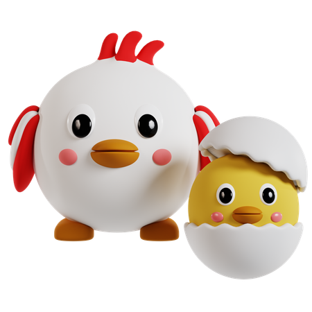 Pareja de pollos caprichosos  3D Icon