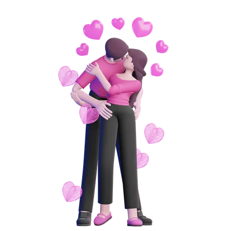 Pareja de San Valentín dándose un beso  3D Illustration