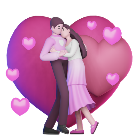 Pareja de San Valentín dándose un abrazo  3D Illustration