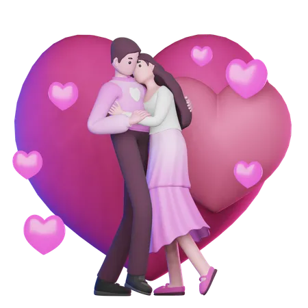 Pareja de San Valentín dándose un abrazo  3D Illustration