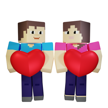 Pareja de San Valentín sosteniendo el corazón con amor romántico  3D Illustration