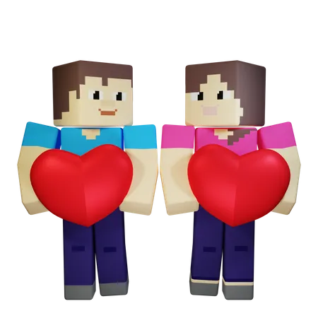 Pareja de San Valentín sosteniendo el corazón con amor romántico  3D Illustration