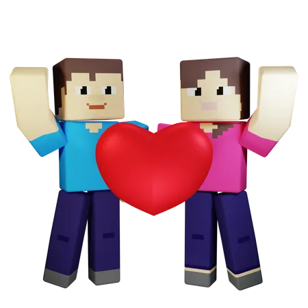 Pareja de San Valentín sosteniendo el corazón con amor romántico  3D Illustration