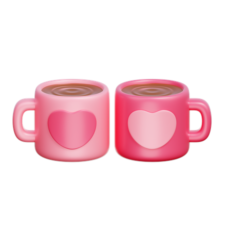 Tazas de chocolate caliente en forma de pareja de color rosa  3D Icon