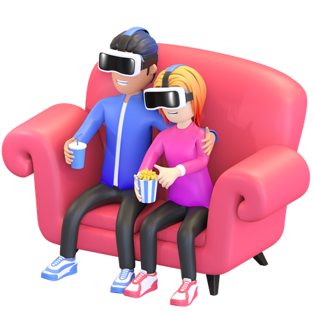 Pareja disfrutando de una película de realidad virtual  3D Icon