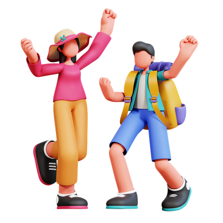 Pareja emocionada por las vacaciones  3D Illustration