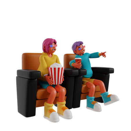 Pareja en el cine  3D Illustration