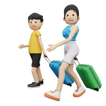 Pareja yendo de gira internacional  3D Illustration